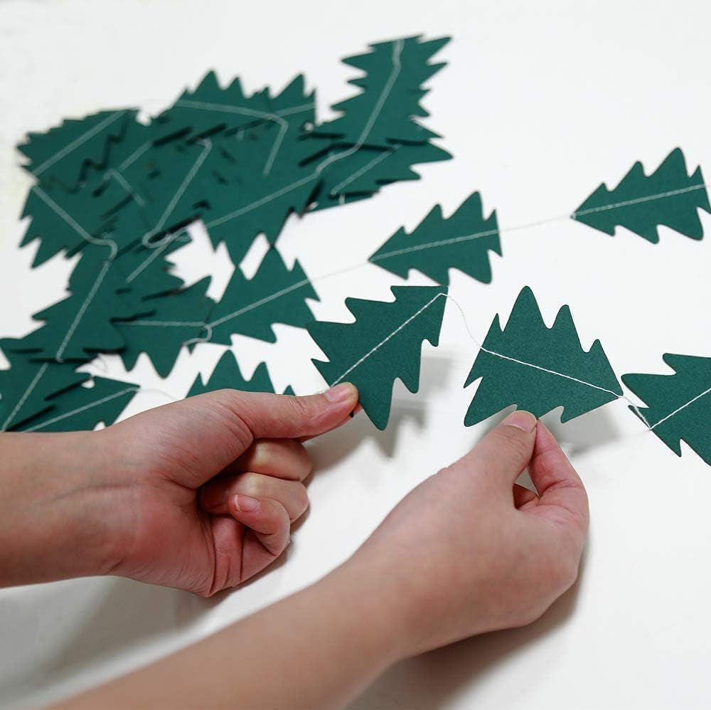 Dark Green Pine Tree Garland Camping Decorations Woodland Theme Baby Shower One Happy Camper Birthday Party Decoration Camp Classroom Decor Hanging Glamping Streamers Bday Photo Backdrop