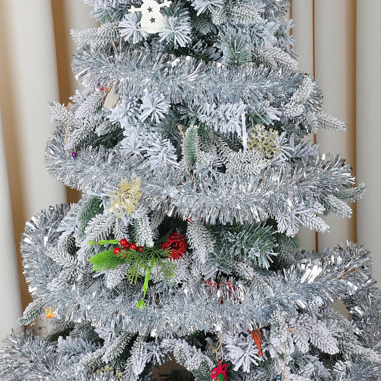 DECORA 33 Feet Silver Tinsel Garland, Christmas Metallic Hanging Tinsel Garland for Xmas Tree Home and Party Decoration