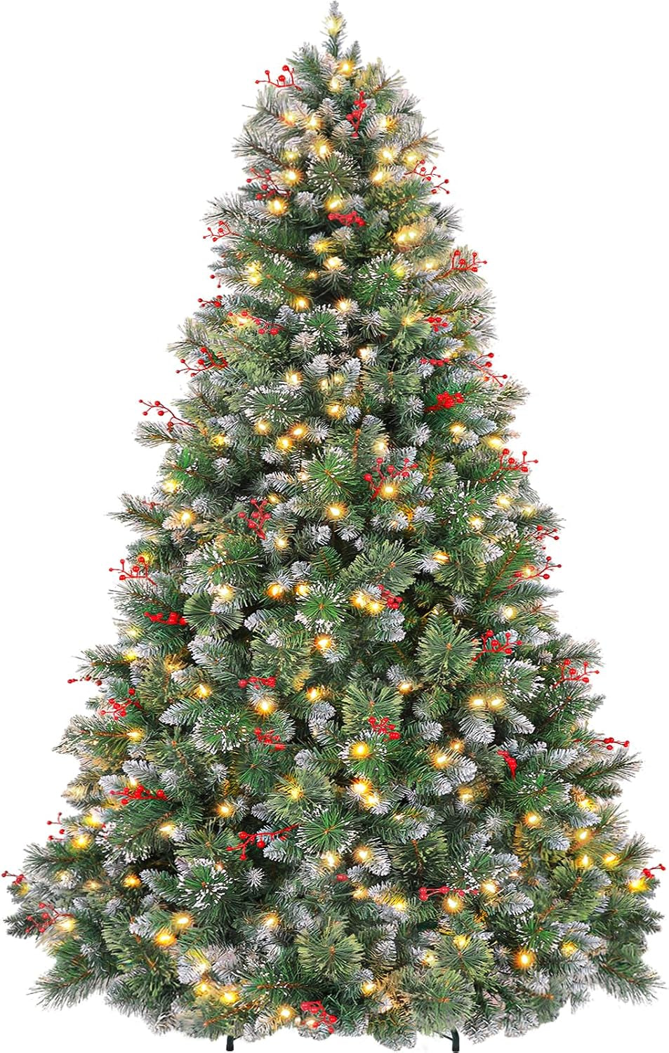6 Ft Prelit Christmas Tree with Pine Needle and Red Berries