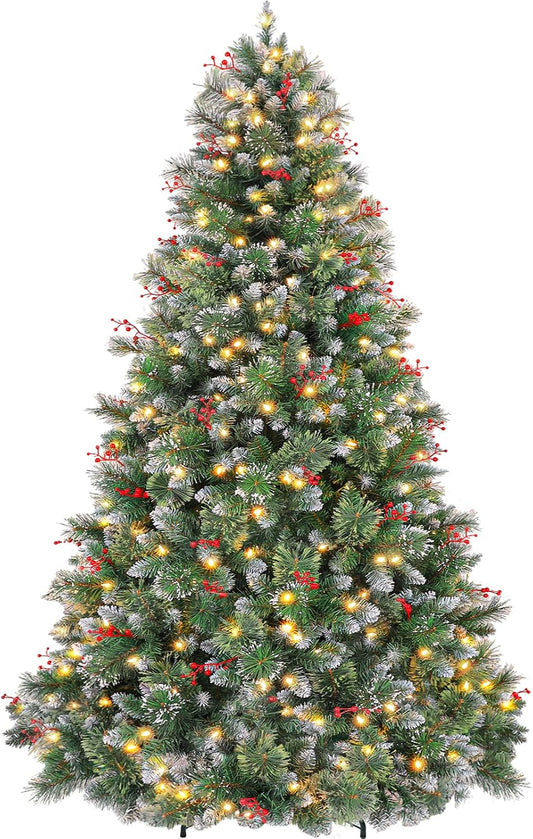 6 Ft Prelit Christmas Tree with Pine Needle and Red Berries