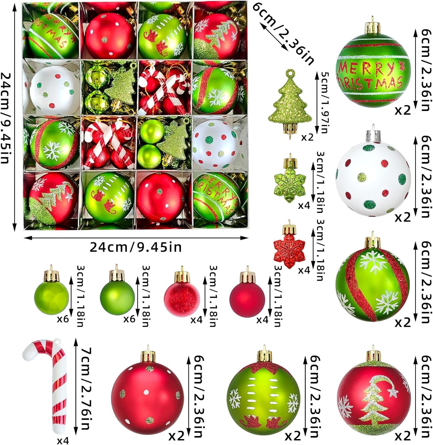 46 Pcs Christmas Ornaments, Christmas Tree Ornaments,Christmas Tree Decoration Ornaments Xmas Ball for Xmas Holiday Wreath Garland, Red and Green