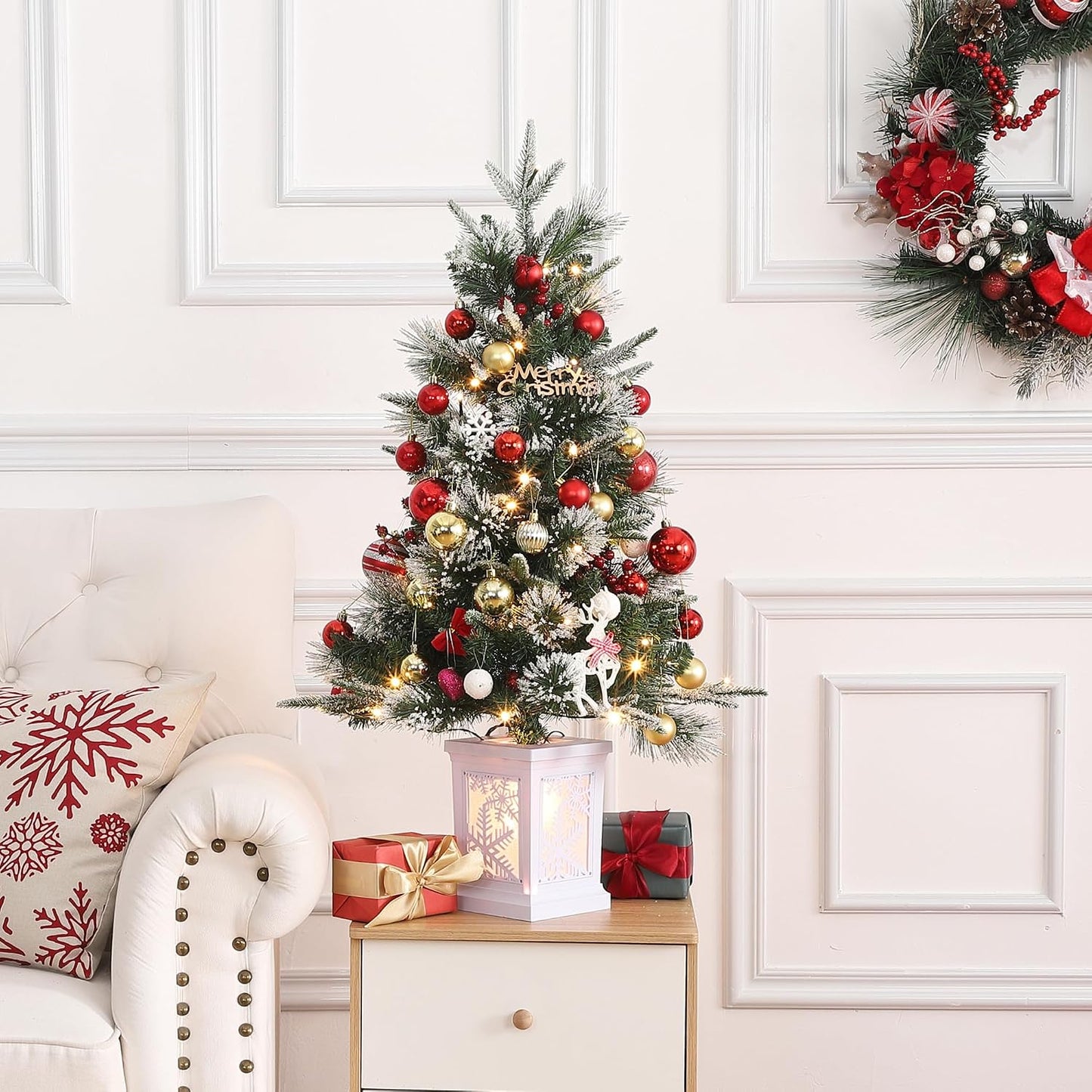3FT Prelit Christmas Tree, Artificial Xmas Tree with Lighting Base