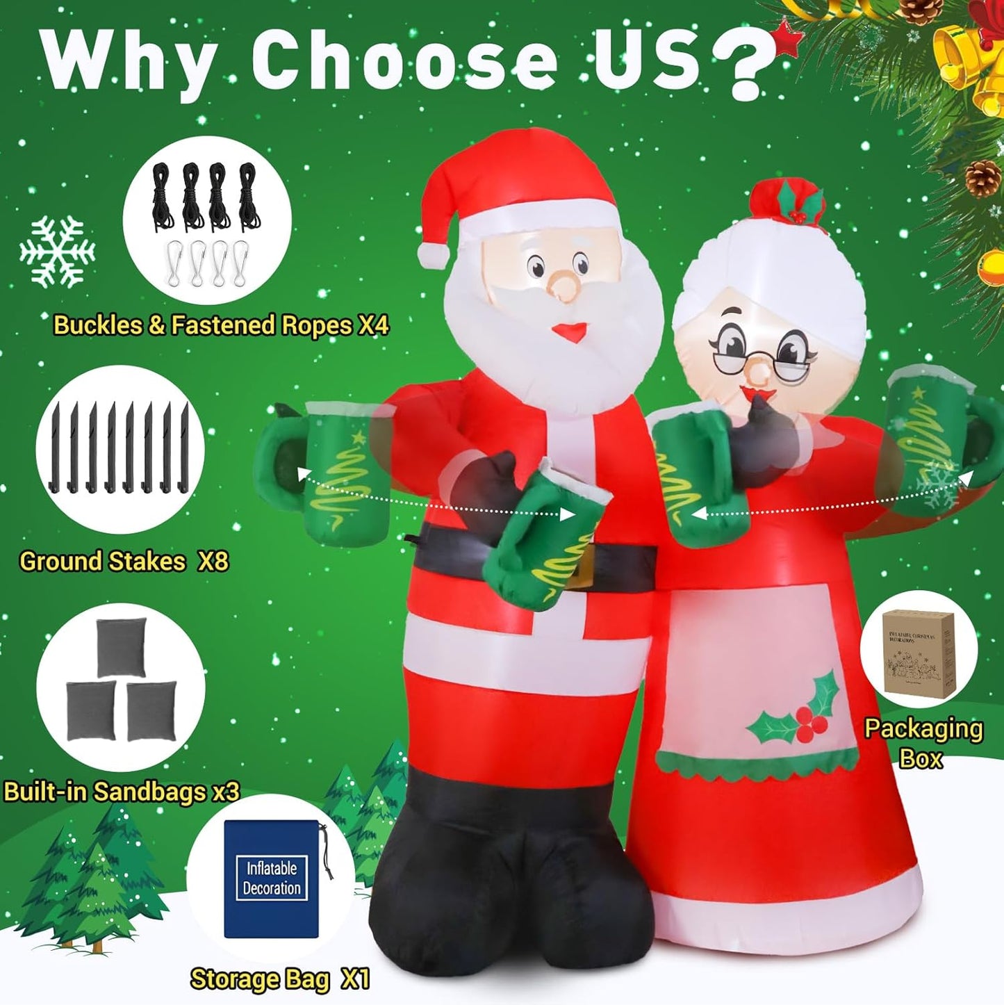 7FT Animated Christmas Inflatables Santa Claus Outdoor Decorations, Cheers Santa Inflatable Christmas Decorations with Built-In Leds, Christmas Blow up Yard Decorations for Garden Lawn Outdoor