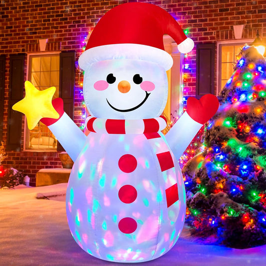 5FT Snowman Inflatable Outdoor Christmas Inflatables Blow up Yard Decorations, Built-In Colorful Rotating Leds Funny Merry Xmas Snow Man Decor with Star & Smile for Holiday Garden Patio Lawn Party
