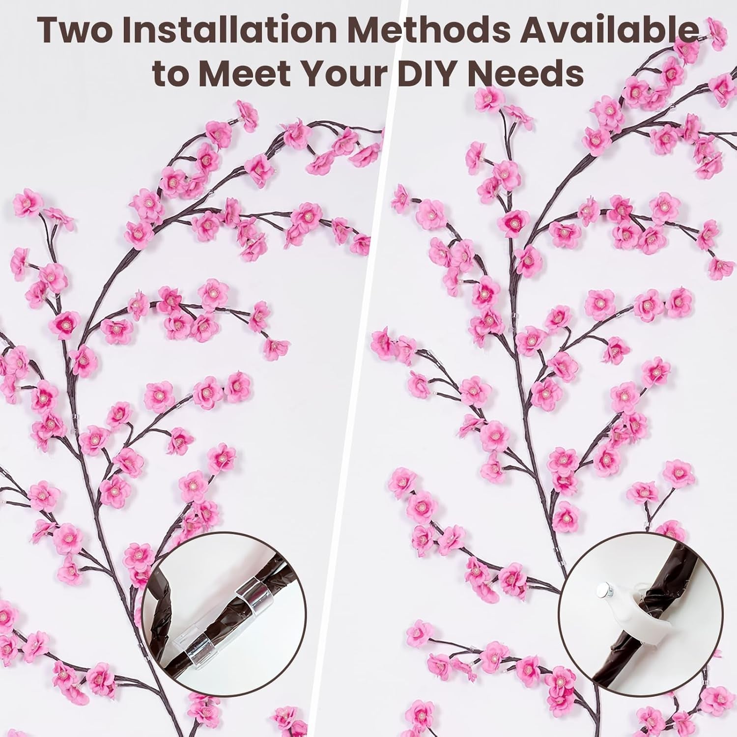 Cherry LED Tree Branch Lights for Wall, Cherry Blossom Willow Vine Twig Decor Garland with 144 LED Lights and Remote,8 Lighting Modes,Christmas Decorations Indoor for Home Wall Door Window (90Inch)