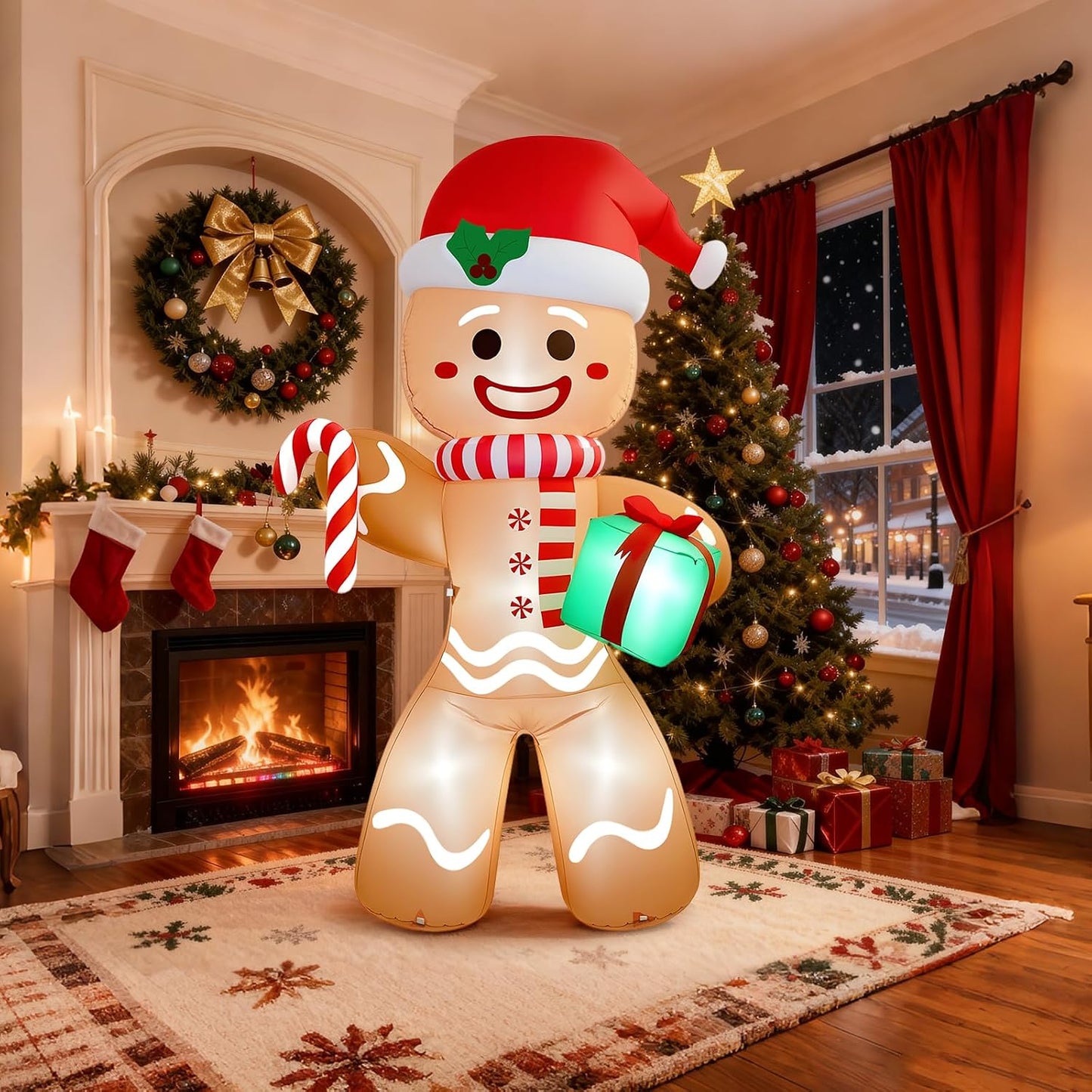 Christmas Inflatable Gingerbread Man, Blow up Holiday Party Decor with Build-In LED Lights, Waterproof Inflatable Christmas Decorations for Outdoor Roof Yard Lawn Garden Indoor (Brown, 8FT)