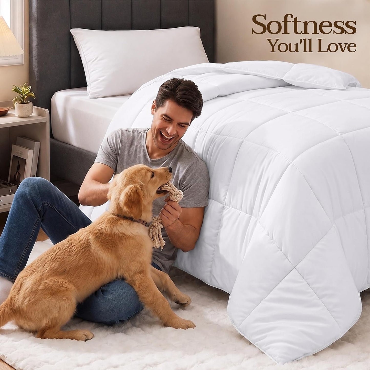 Twin Comforter, Duvet Insert, White, 64 X 88 Inches