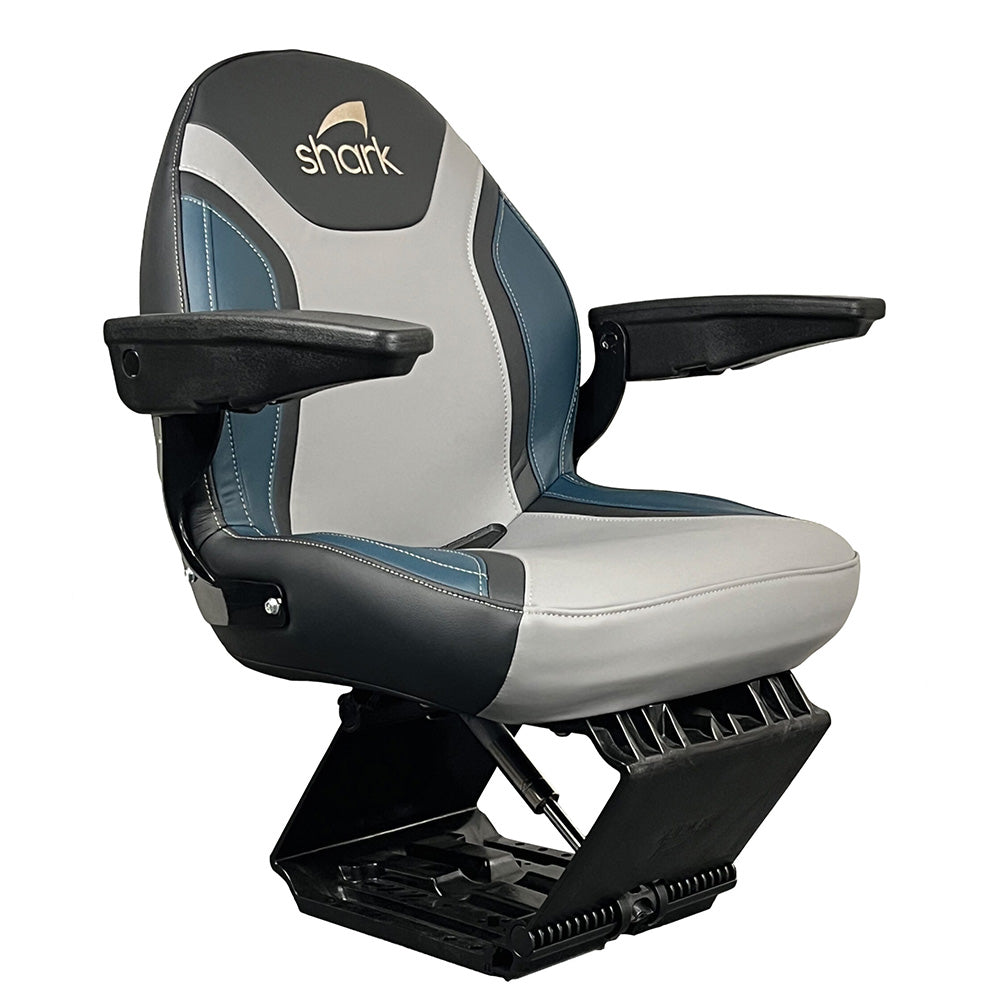 Marine seat with shark logo on a white background