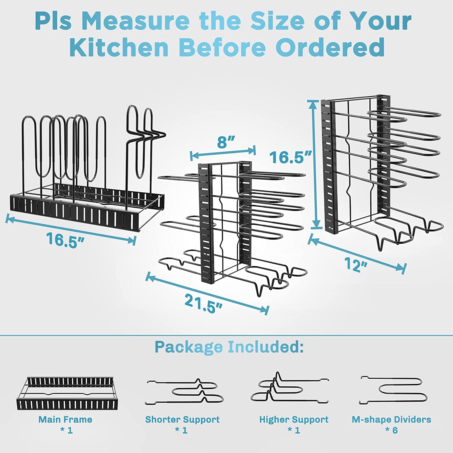Pots and Pans Organizer for Cabinet, ORDORA 8 Tier Pot Rack with 3 DIY Methods, Adjustable Pan Organizer Rack for Cabinet, Pot Organizer for Kitchen Organization & Storage, Pot Lid Organizer