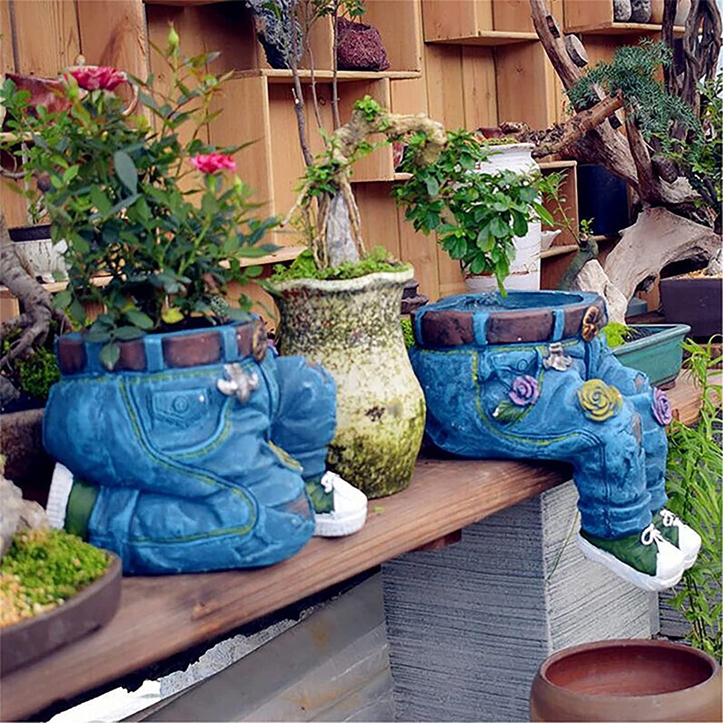 Creative Denim Pants Resin Flower Pot, Flower Planting Pots Garden Pot Outdoor Indoor Flower Pot Cute Planter Pots, Outdoor Indoor Garden Planters, DIY Resin Decorative Flower Pot (A)