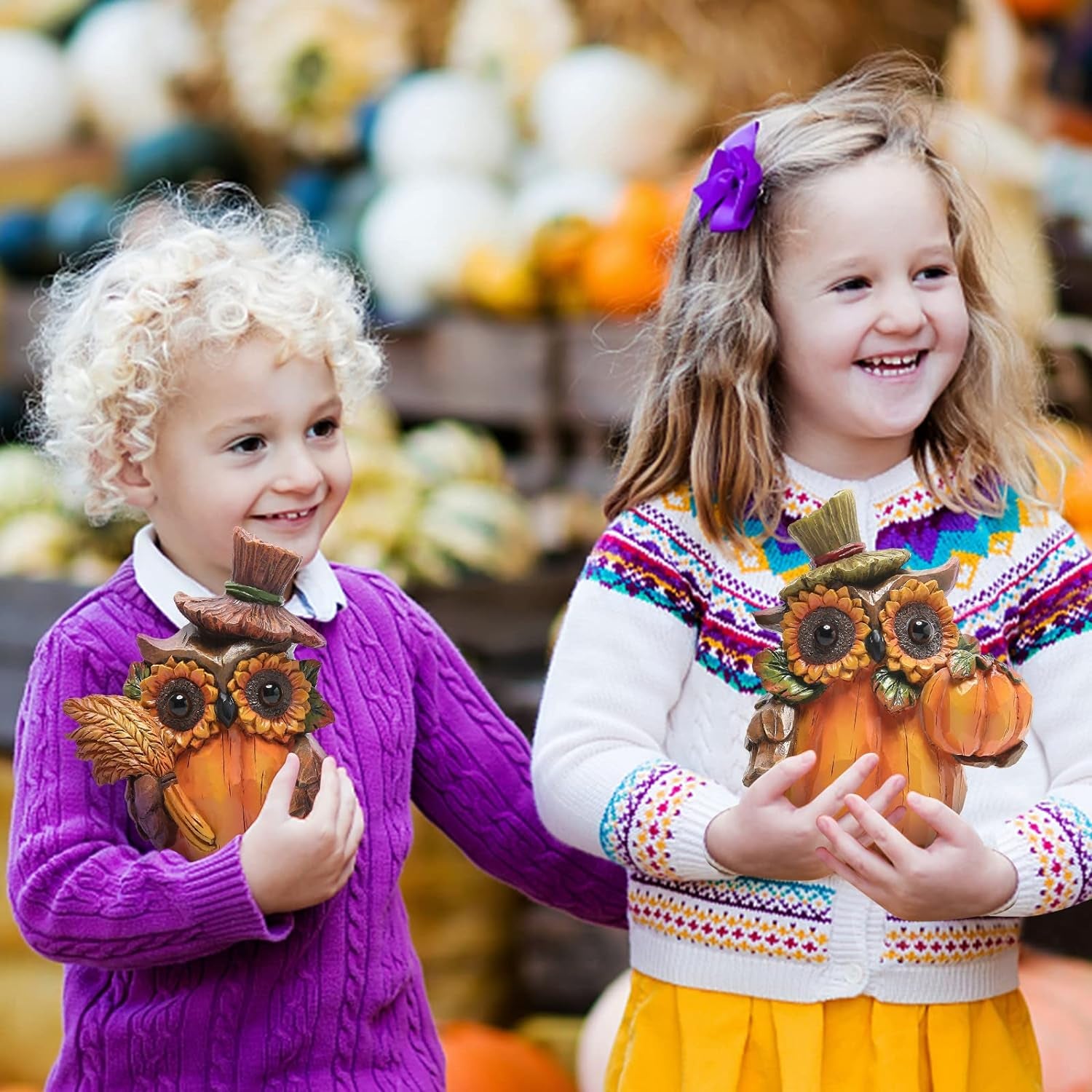 Hodao Fall Thanksgiving Pumpkin Owl Table Decorations for Home, Resin Owl Give Thanks Fall Centerpieces for Tables-Thanksgiving Pumpkin Owl Gifts