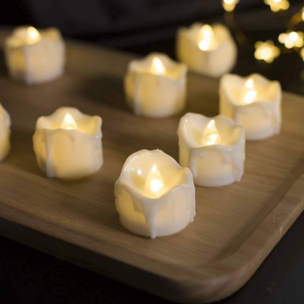 Timer Tea Lights, Flameless Flickering Auto Tea Lights Battery Operated, Auto-On 6 Hours and off 18 Hours Everyday, Batteries Included, Long-Lasting, Pack of 12