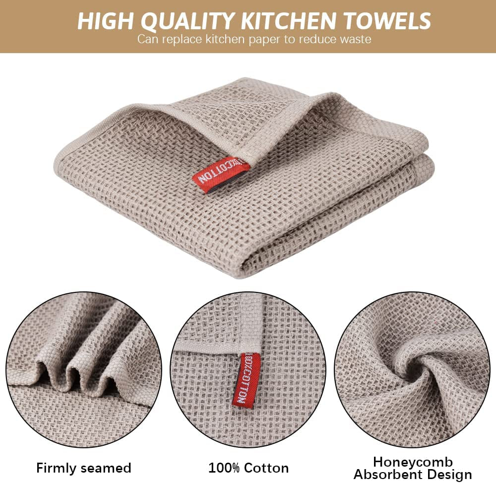 6 Pack Kitchen Towels and Dishcloths Sets,100% Cotton Soft Absorbent Quick Drying Dish Towels for Kitchen,Washing Dishes,12X12 Inches, Multi Color