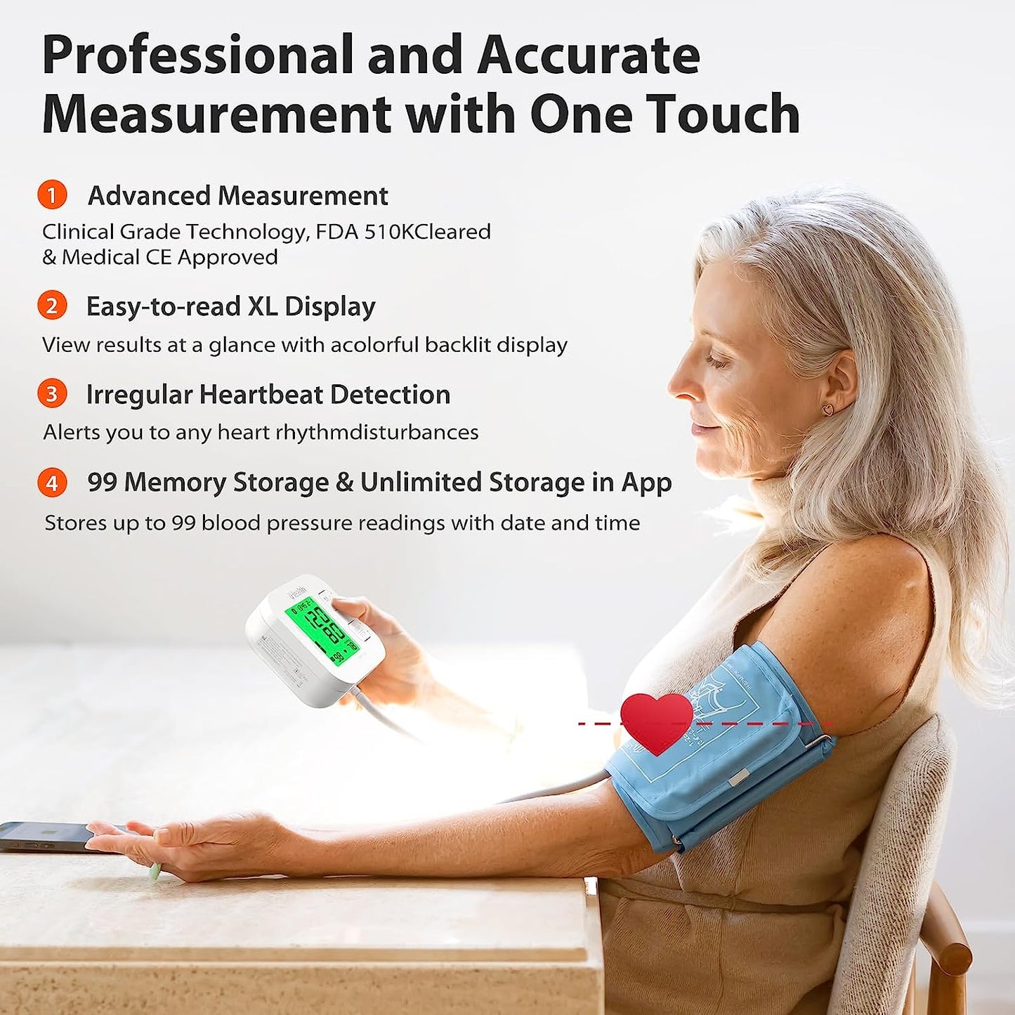 Track Smart Upper Arm Blood Pressure Monitor with Wide Range Cuff That Fits Standard to Large Adult Arms, Bluetooth Compatible for Ios & Android Devices