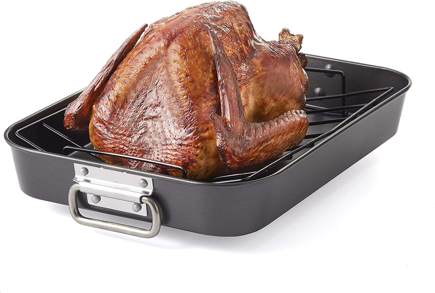 Oven Insert with Large Non-Stick 3-Tier Baking Rack, ROASTING PAN INCLUDED, Charcoal and Chrome