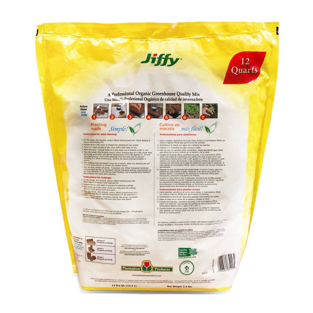 Jiffy Natural & Organic Seed Starter Mix, 12 QT