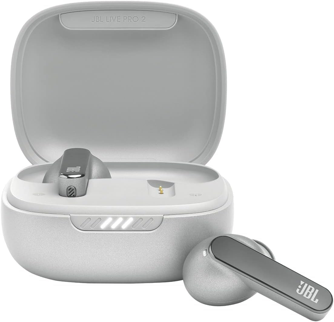 JBL Live Pro 2: 40 Hours of Playtime, True Adaptive Noise Cancelling, Smart Ambient, and Beamforming Mics (Silver), Small