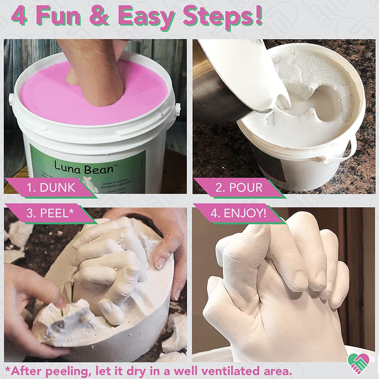 Luna Bean Keepsake Hands Casting Kit | DIY Plaster Statue Casting Kit | Hand Holding Craft for Couples, Adult & Child, Wedding, Friends, Anniversary
