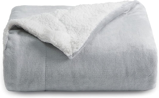 Sherpa Fleece Throw Blanket for Couch - Light Grey Thick Fuzzy Warm Soft Blankets and Throws for Sofa, 50X60 Inches