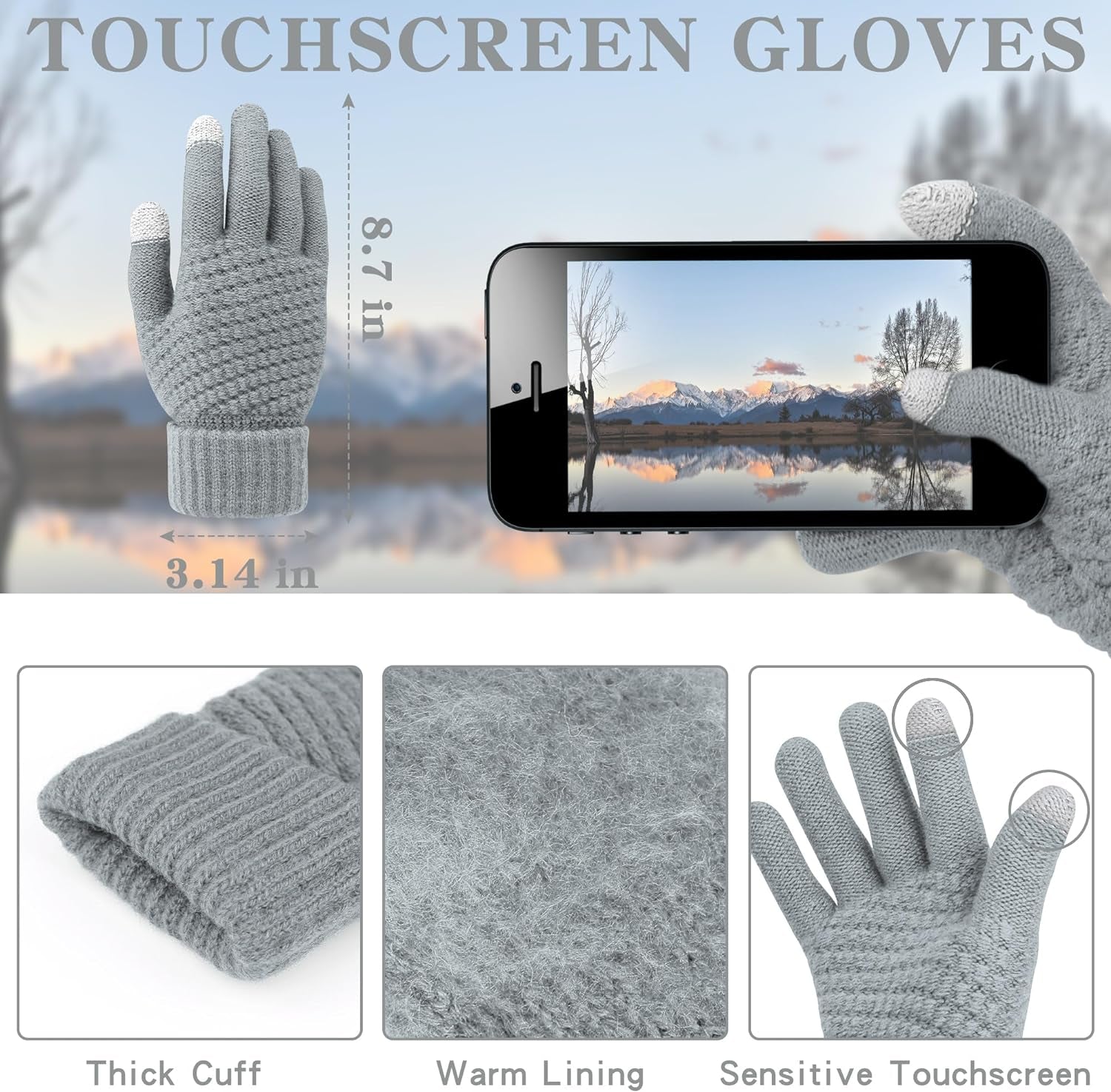 Winter Beanie Hat Scarf Gloves, Warm Fleece Knit Winter Hats Touch Screen Gloves Neck Scarf Set Winter Gifts for Women Men