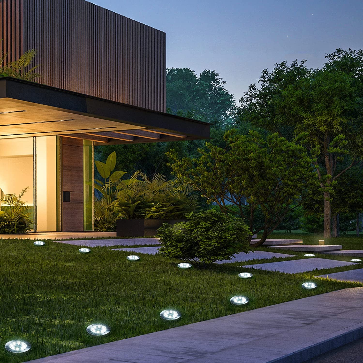 12 Pack Solar Ground Lights, 8 LED Solar Powered Disk Lights Outdoor Waterproof Garden Landscape Lighting for Yard Deck Lawn Patio Pathway Walkway (White)