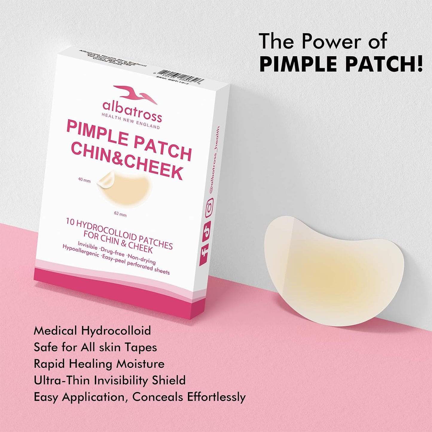 Large Acne Pimple Patches for Face, Chin, Back and Body (10 Counts), Spot Dots Cover by , Hydrocolloid Treatment Stickers, Zit Blemish Patch