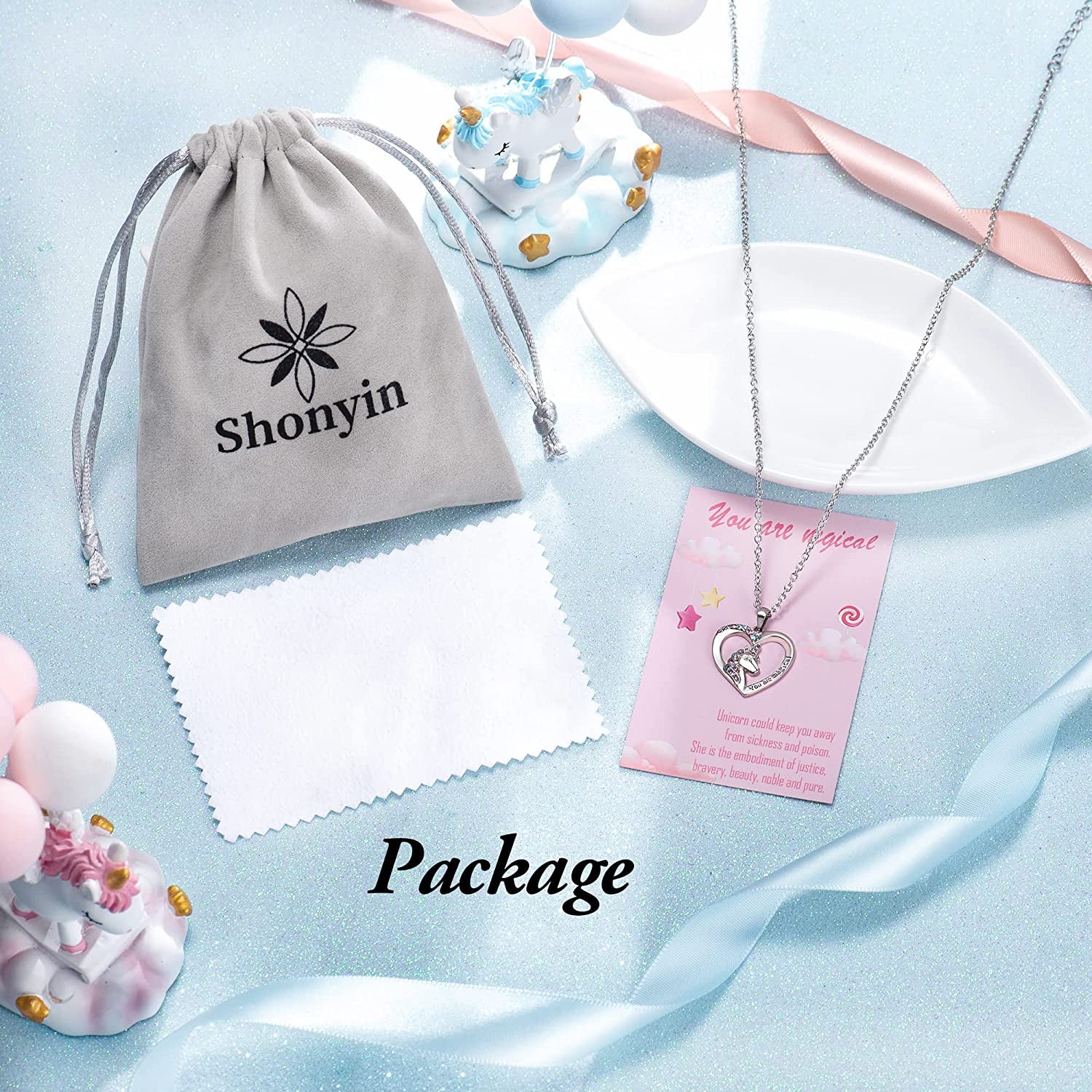 Unicorn Necklace for Women Girls CZ Stone Heart Pendant Necklace with You Are Magical Message Christmas Birthday Party Jewelry Gift for Daughter Granddaughter Niece
