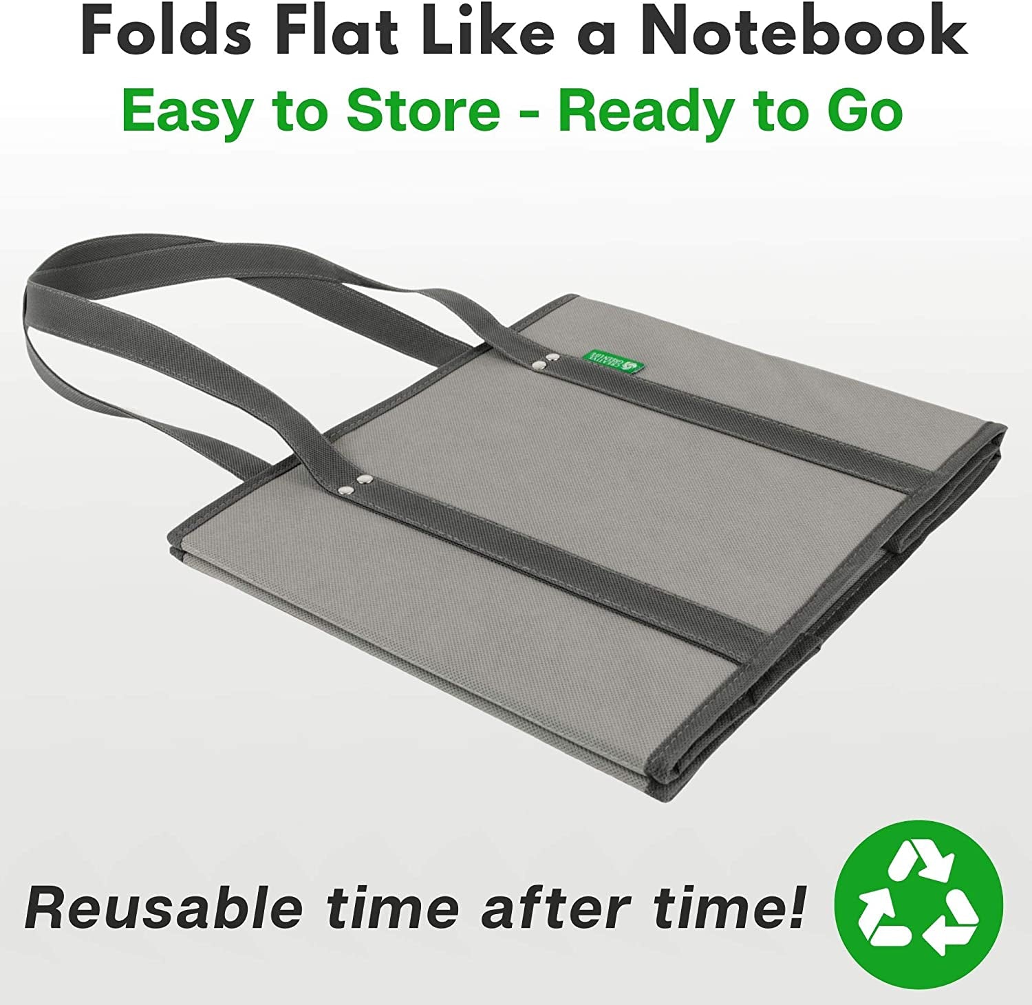 Reusable Grocery Bags (3 Pack) – Heavy Duty Reusable Shopping Bags with Box Shape to Stand Up, Stay Open, Fold Flat – Large Tote Bags with Long Handles & Reinforced Bottom (Gray)