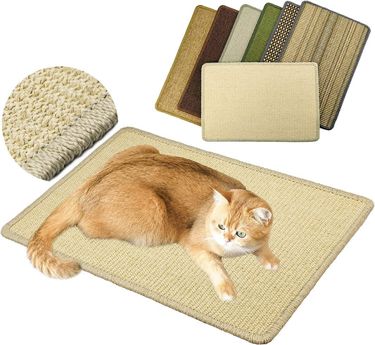 Cat Scratcher Mat, 23.6X15.7” Natural Sisal Scratching Mat with Velcro Tape,Stick on Floor and Wall Cat Scratch Pad Rug, Horizontal Cat Scratch Mat Protect Carpet and Sofa (Natural Color)