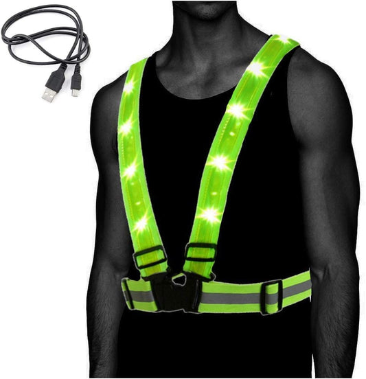 360° Rechargeable LED Running, Cycling, Hiking Reflective Vest & Belt for Men, Women & Kids - Safe & Comfortable - Bright Lights for High Visibility, Excellent Battery Life, Perfect for Night