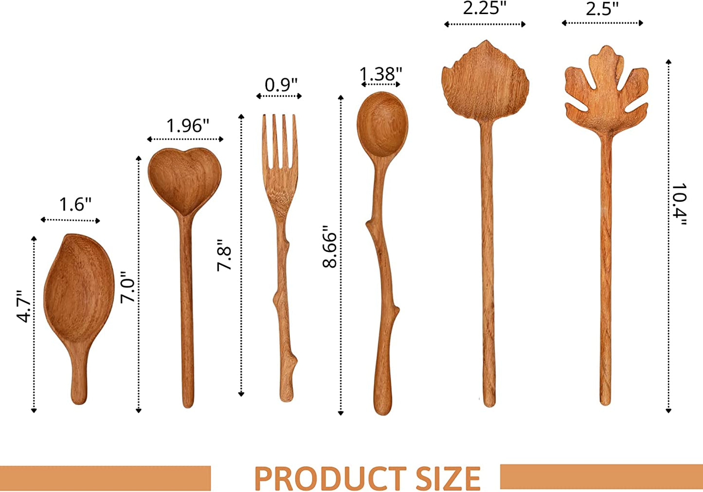 Natural Wooden Spoons and Forks Set (Set of 6), Salad Tongs for Serving, Cooking Gifts for Mom, Housewarming Hostess Gifts, Thanksgiving Gifts, Christmas Gifts for Mom, White Elephant Gifts for Adults