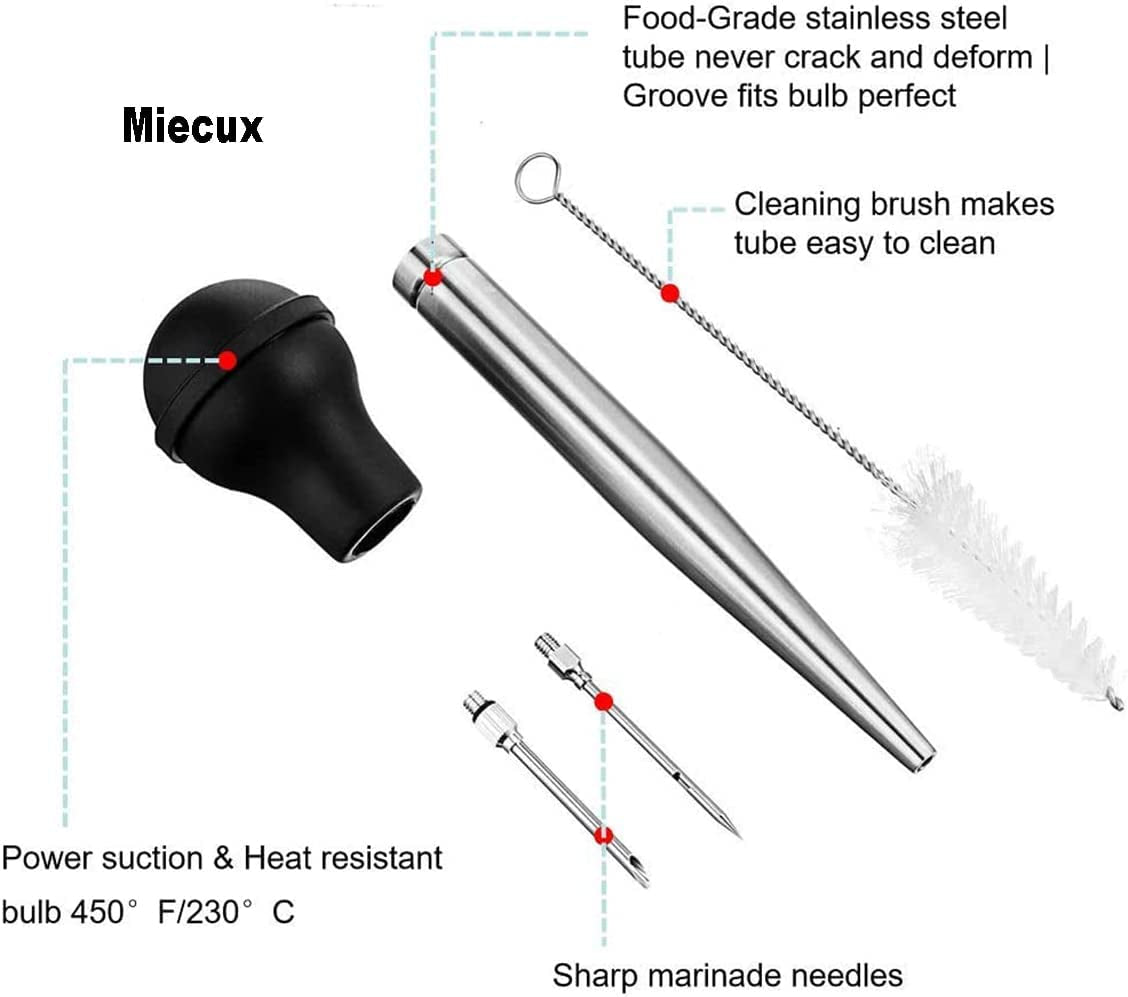 Turkey Baster, Professional Turkey Baster Syringe for Cooking with Cleaning Brush and Marinade Tools, Stainless Steel Turkey Baster for Oiling and Marinating Turkey, Beef, Pork, Fish
