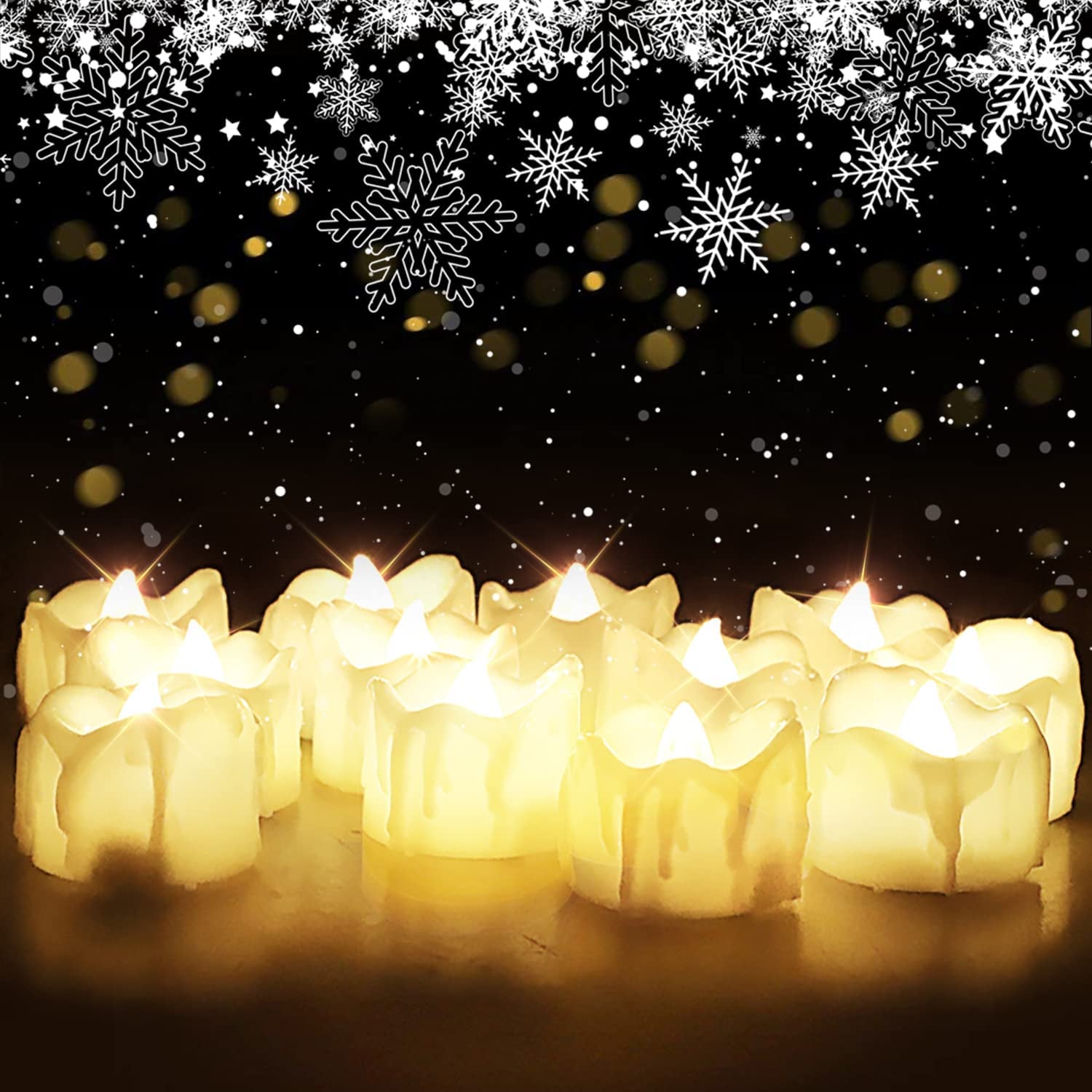 Timer Tea Lights, Flameless Flickering Auto Tea Lights Battery Operated, Auto-On 6 Hours and off 18 Hours Everyday, Batteries Included, Long-Lasting, Pack of 12