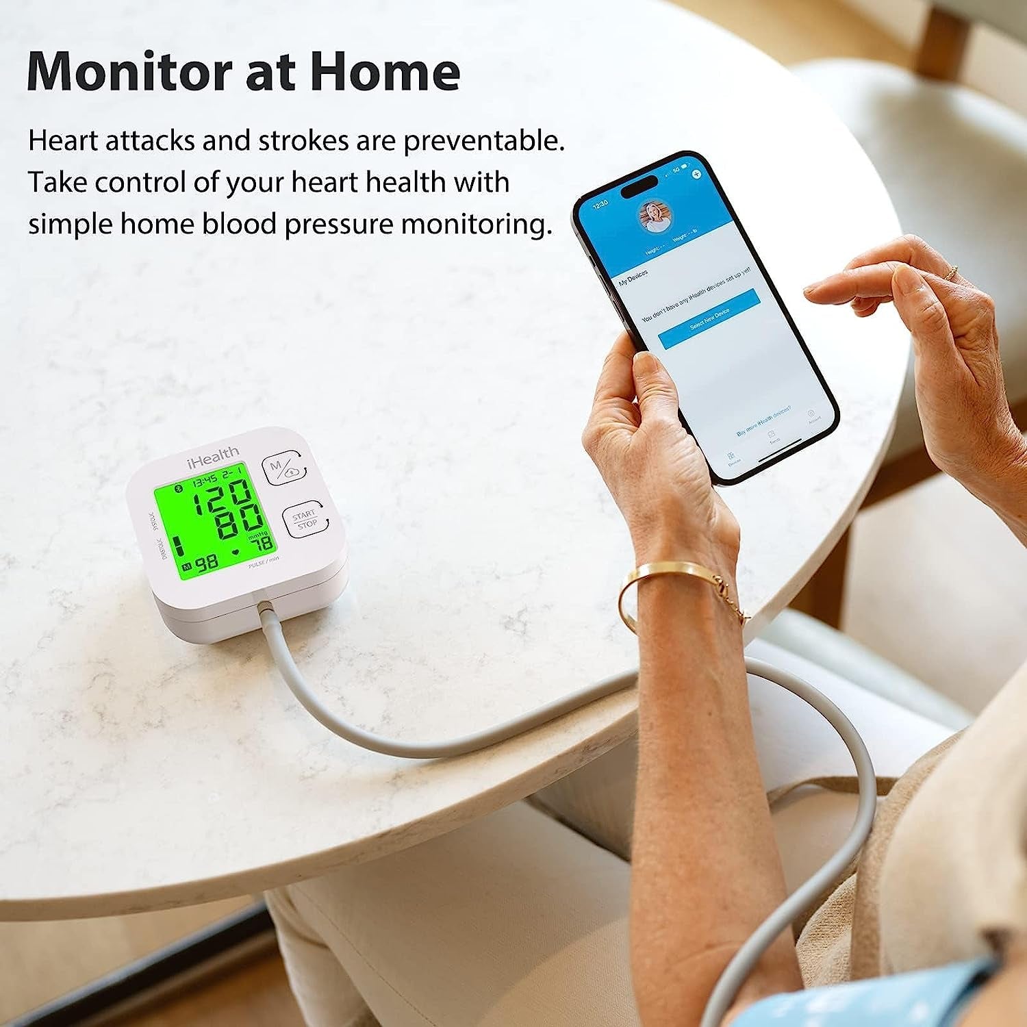 Track Smart Upper Arm Blood Pressure Monitor with Wide Range Cuff That Fits Standard to Large Adult Arms, Bluetooth Compatible for Ios & Android Devices