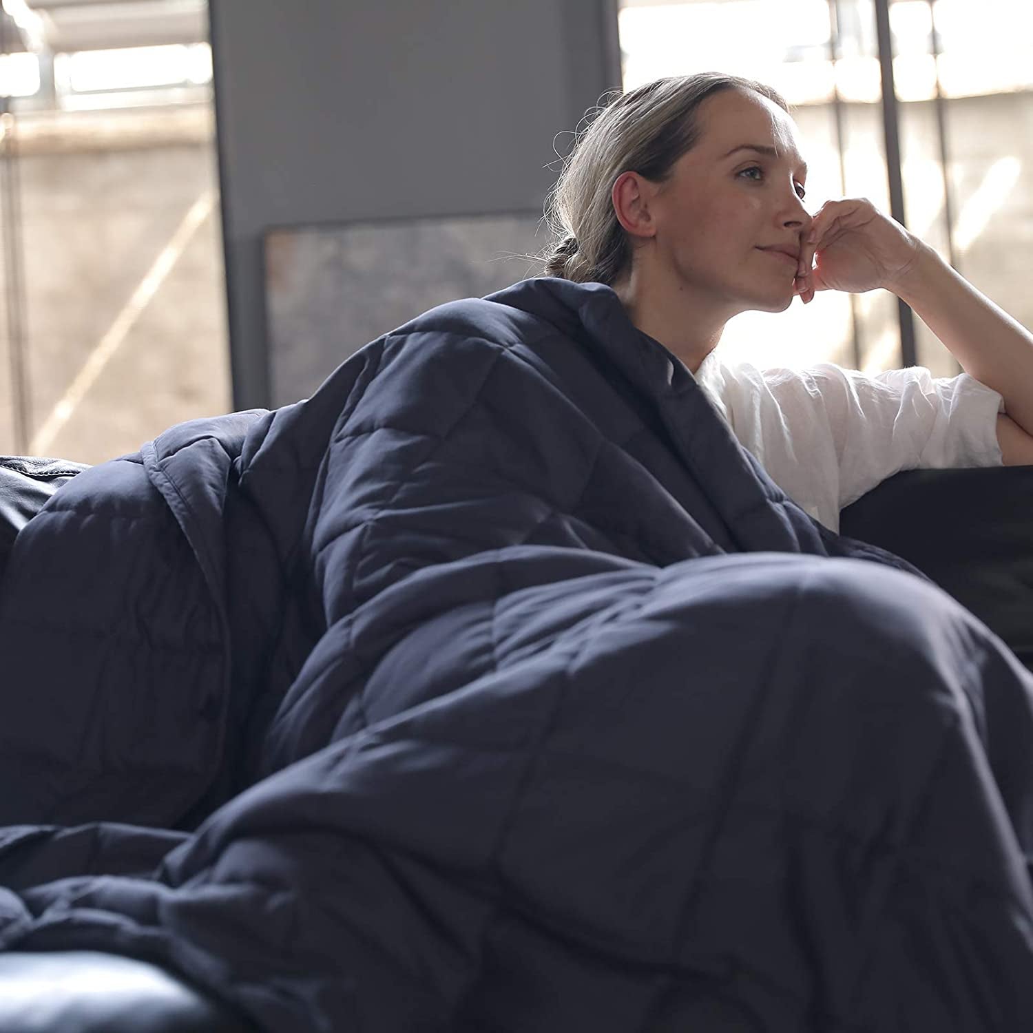 Weighted Blanket — Heavy 100% Oeko-Tex Certified Cotton Material with Premium Glass Beads (Dark Grey, 48''X72'' 15Lbs), Suit for One Person(~140Lb) Use on Twin/Full Bed …