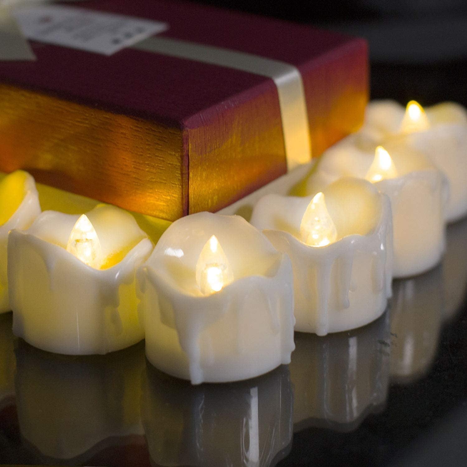 Timer Tea Lights, Flameless Flickering Auto Tea Lights Battery Operated, Auto-On 6 Hours and off 18 Hours Everyday, Batteries Included, Long-Lasting, Pack of 12
