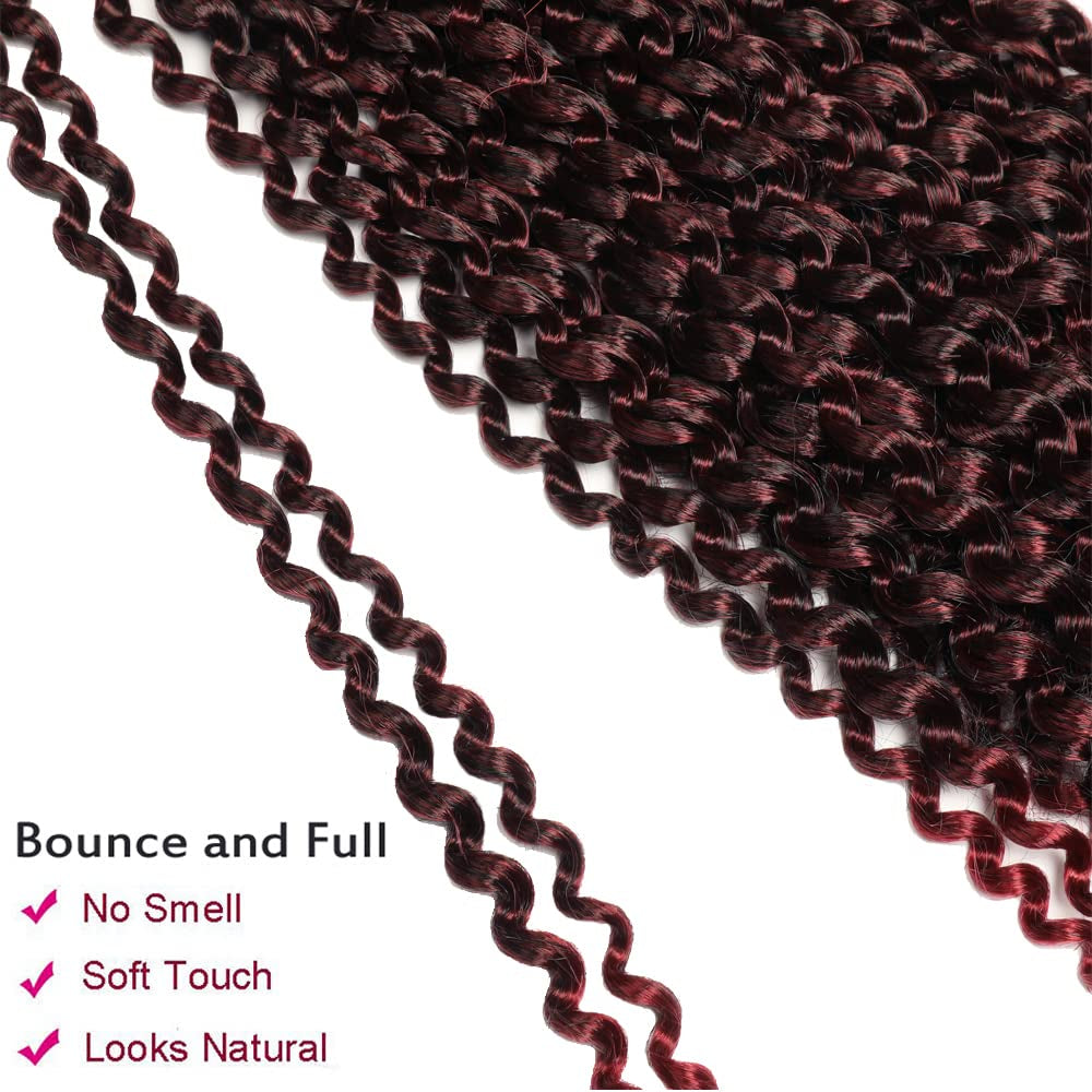 7 Packs Passion Twist Hair,18 Inch Water Wave Crochet Hair for Women Ombre Burgundy Passion Twist Crochet Hair Long Bohemian Synthetic Curly Braiding Hair Extensions(7Pcs,1B/Bug)