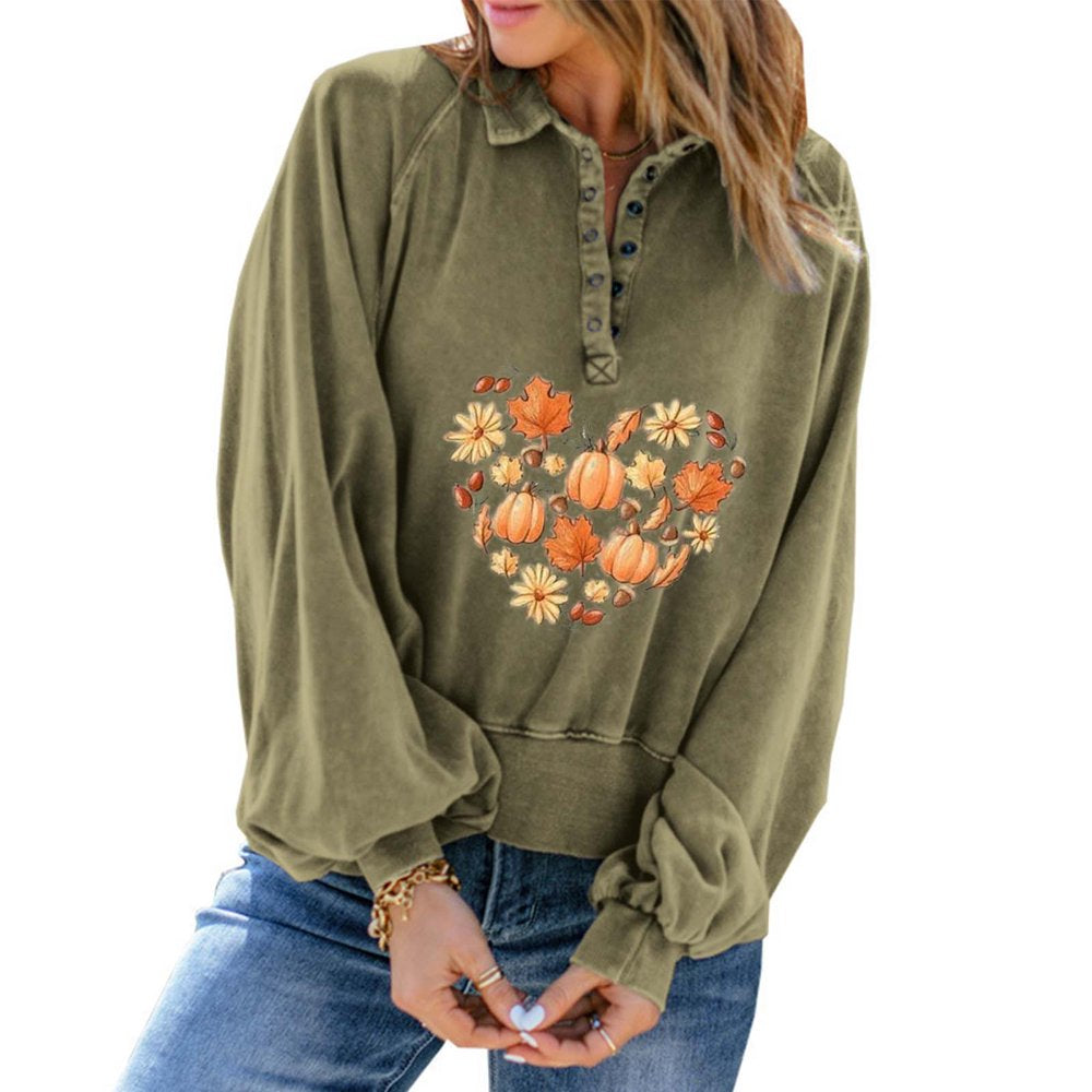 Fall Sweatshirts for Women 2022 Heart Leaves Print Fall Pullover Thanksgiving Pumpkin Print Sweatshirt Pullover Tops Women Sweaters Clearance Cheap