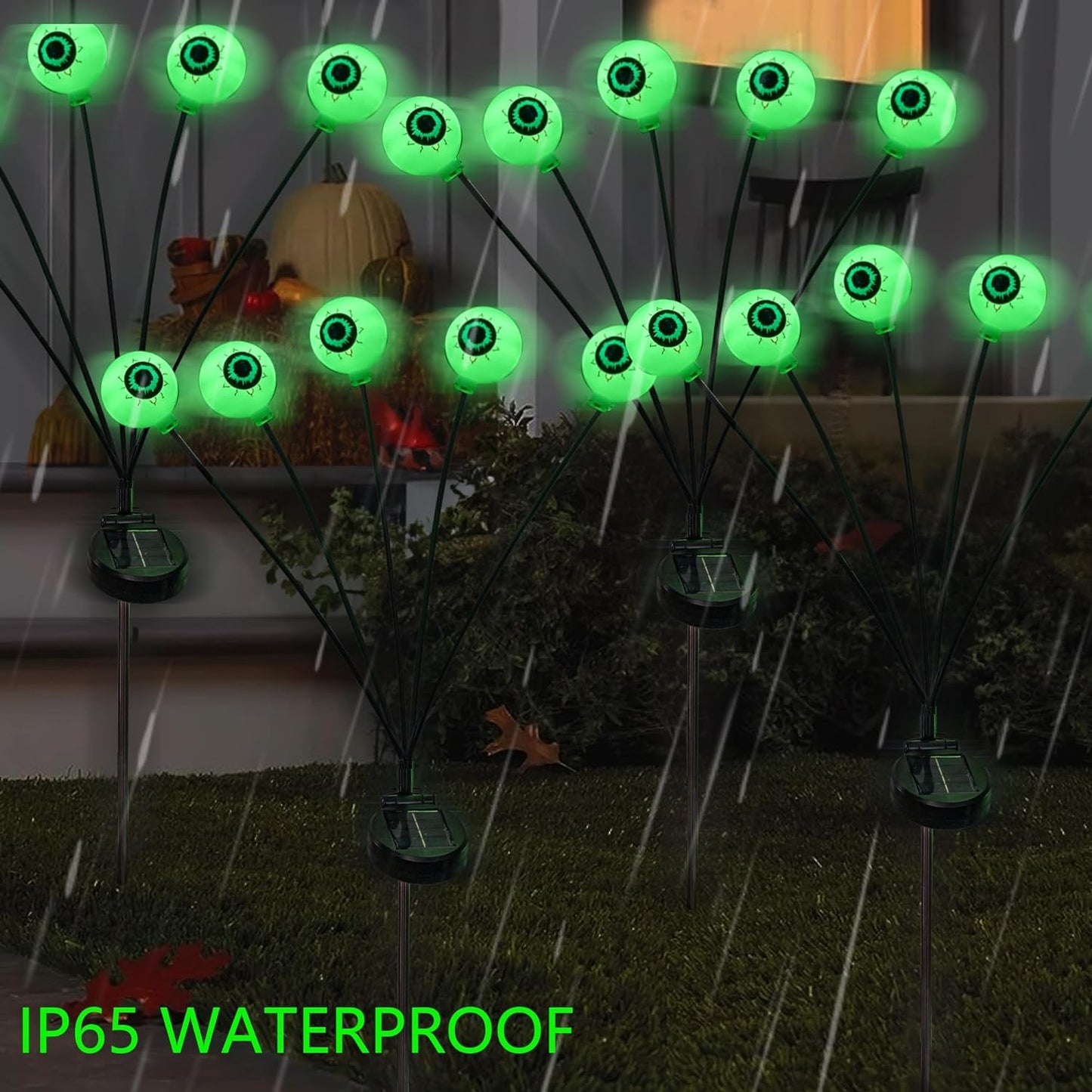 4 Pack 24LED Solar Eyeball Pathway Lights, Scary Halloween Decorations Outdoor, Waterproof Solar Green Firefly Lights for Garden Lawn Yard Decor (4 Pack)