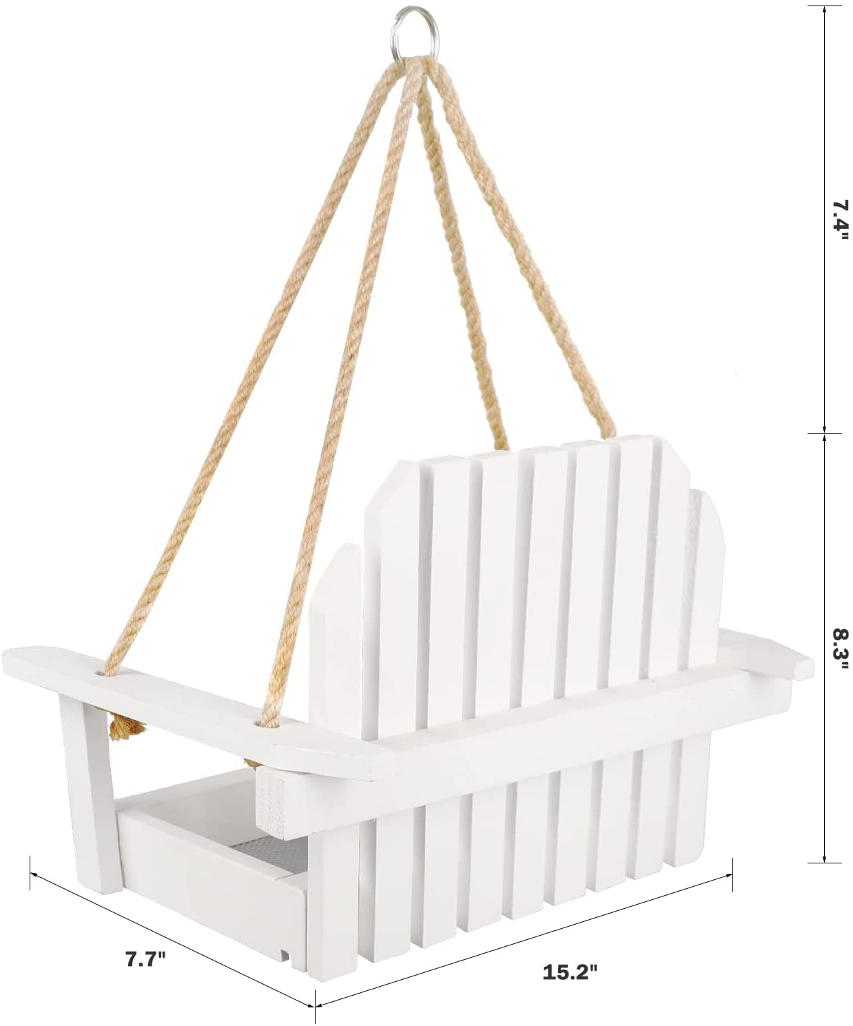 Solution4Patio White Swing Wild Bird Feeder for Outside, Metal Mesh Bottom, Cute Bench Bird Feeder or Squirrel Feeder for Yard, Porch Decoration, Large Capacity, Easy to Fill & Clean, #8455