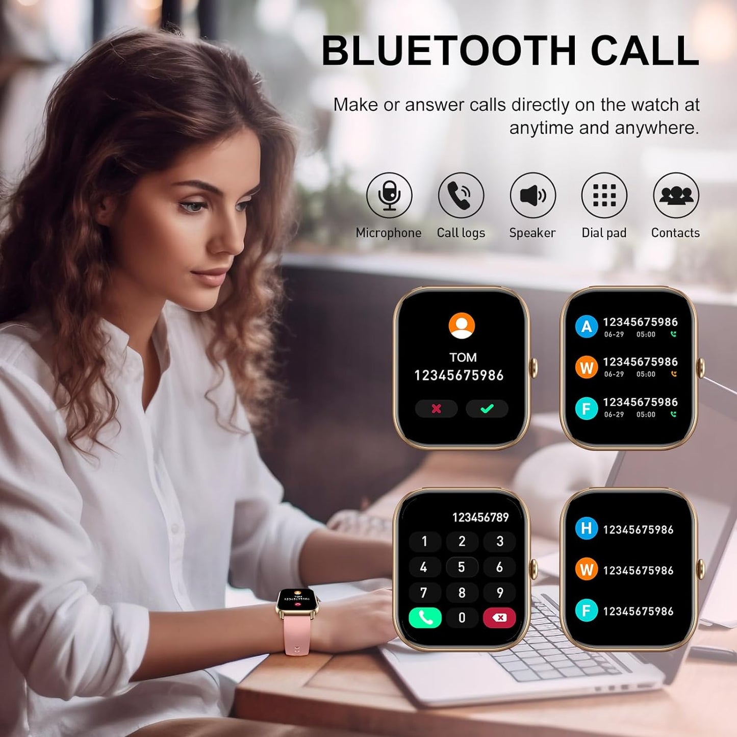 Smart Watch (Answer/Make Calls), 1.85" Smart Watches for Men Women 110+ Sport Modes Fitness Tracker with Sleep Heart Rate Monitor, Pedometer, IP68 Waterproof Fitness Watch for Ios Android Gold Pink