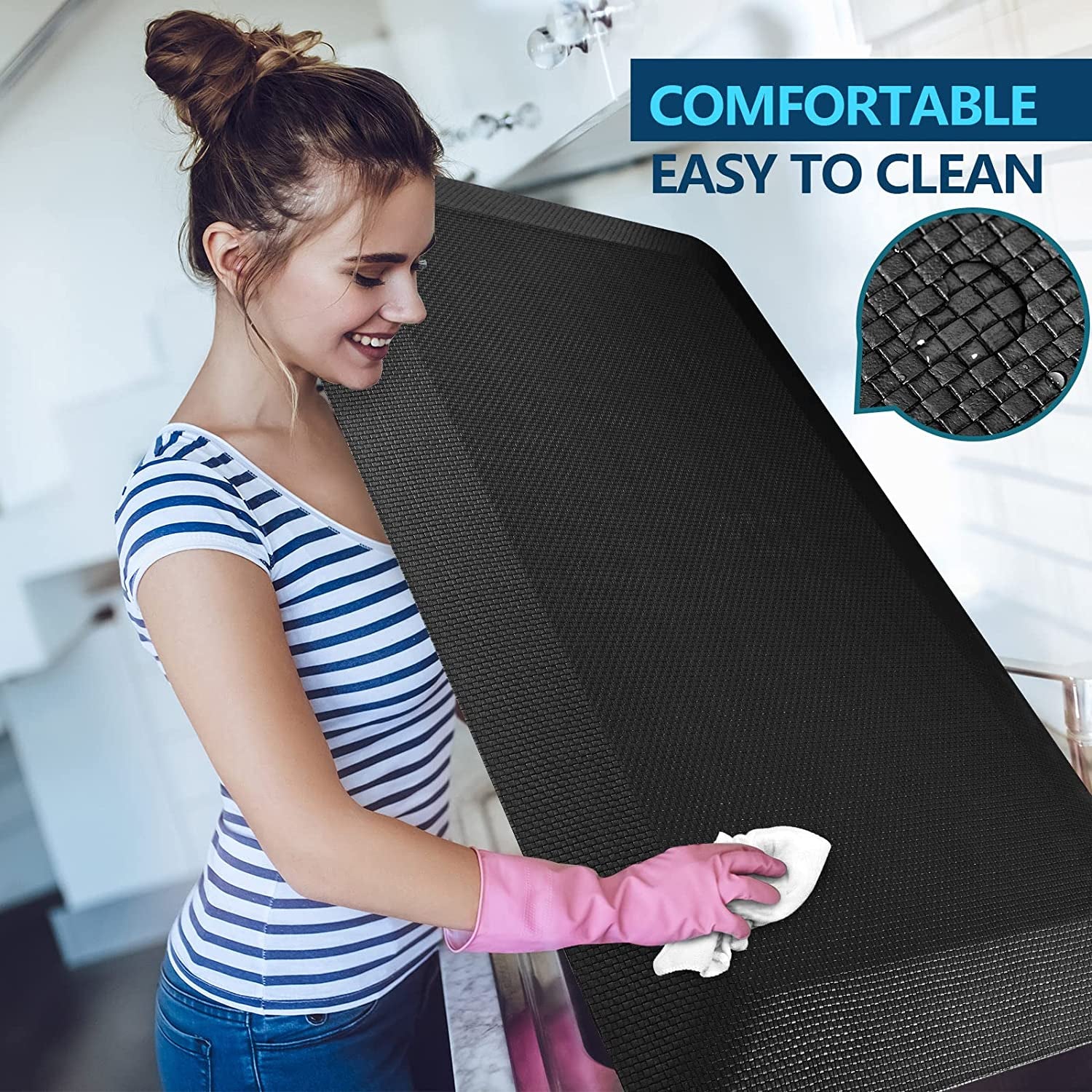 Anti Fatigue Mat Floor Kitchen Mat,  Standing Desk Mat Foam Cushioned anti Fatigue Mats Comfort Standing Pad 9/10 Inch Thick (20" X 32", Black)