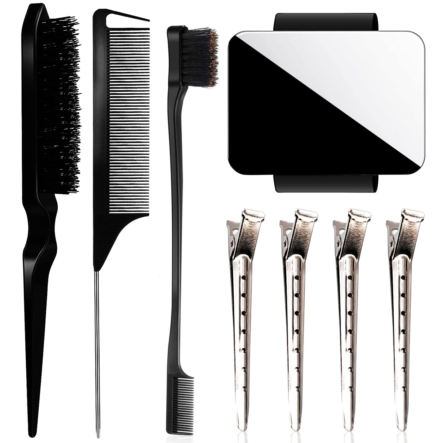 8 Pieces Magnetic Wrist Sewing Pincushion Set, Include Wristband Pin Cushion Holder Wrist Magnetic Pin Holder Teasing Brush Edge Brush Styling Comb Rat Tail Comb for Hair Stylist Women
