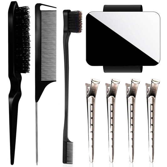8 Pieces Magnetic Wrist Sewing Pincushion Set, Include Wristband Pin Cushion Holder Wrist Magnetic Pin Holder Teasing Brush Edge Brush Styling Comb Rat Tail Comb for Hair Stylist Women