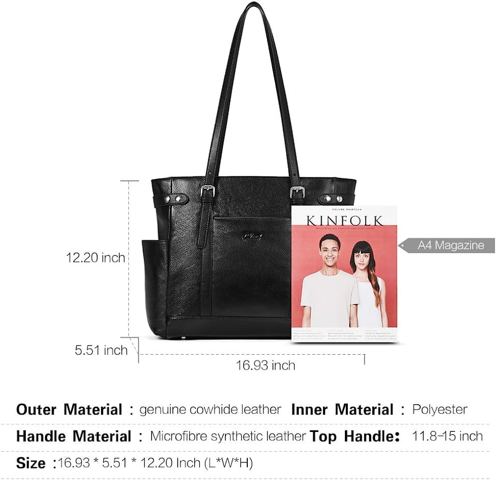 Laptop Totes for Women Genuine Leather Briefcase Large Ladies Shoulder Bag Work Handbags 15.6 Inch Computer