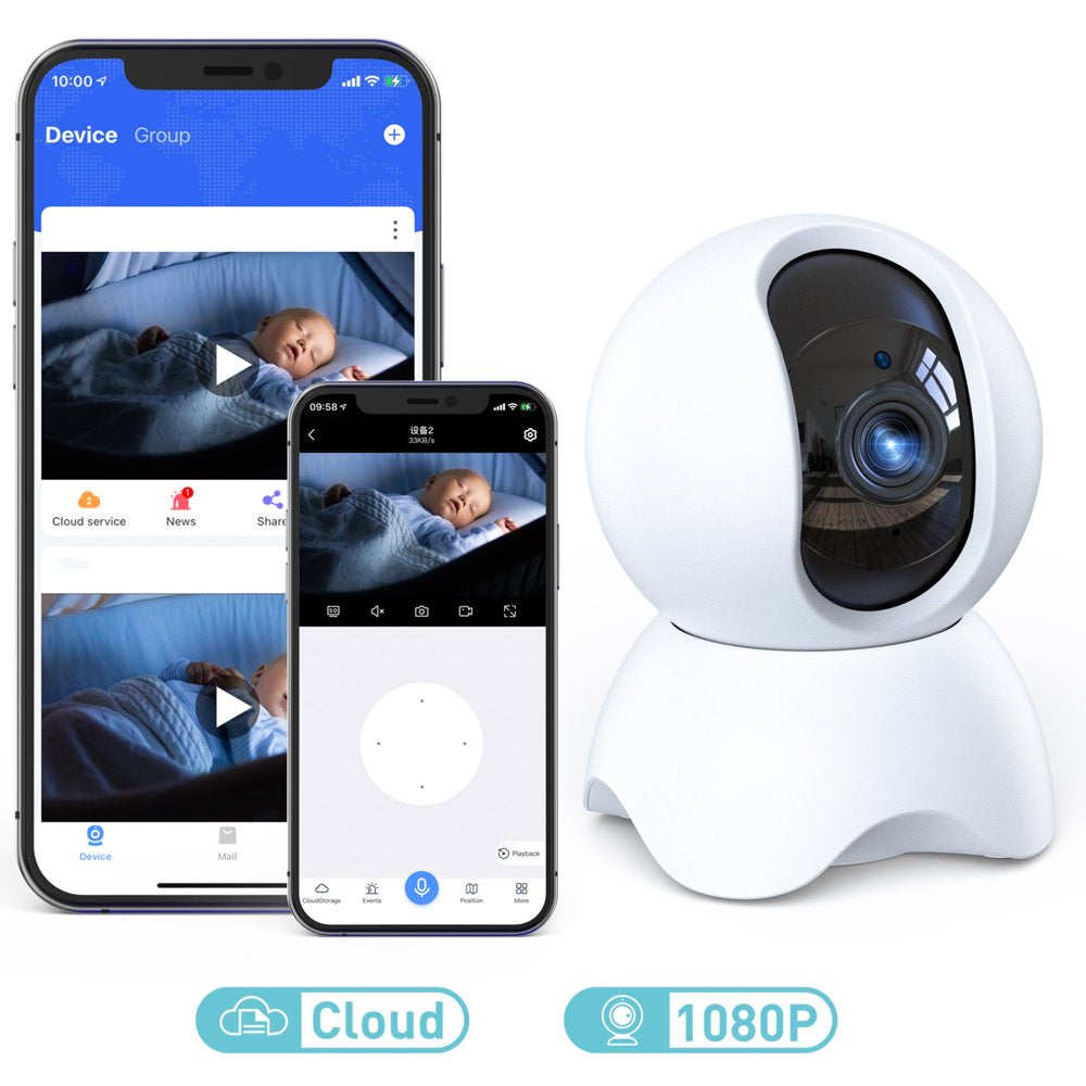 Baby Monitor Security Camera, Wifi Indoor Camera, 360-Degree Smart 1080P Pet Camera for Home Security and Nanny Elderlywith Motion Detection, Night Vision, Two-Way Audio