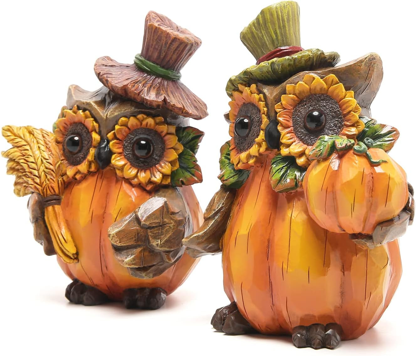 Hodao Fall Thanksgiving Pumpkin Owl Table Decorations for Home, Resin Owl Give Thanks Fall Centerpieces for Tables-Thanksgiving Pumpkin Owl Gifts