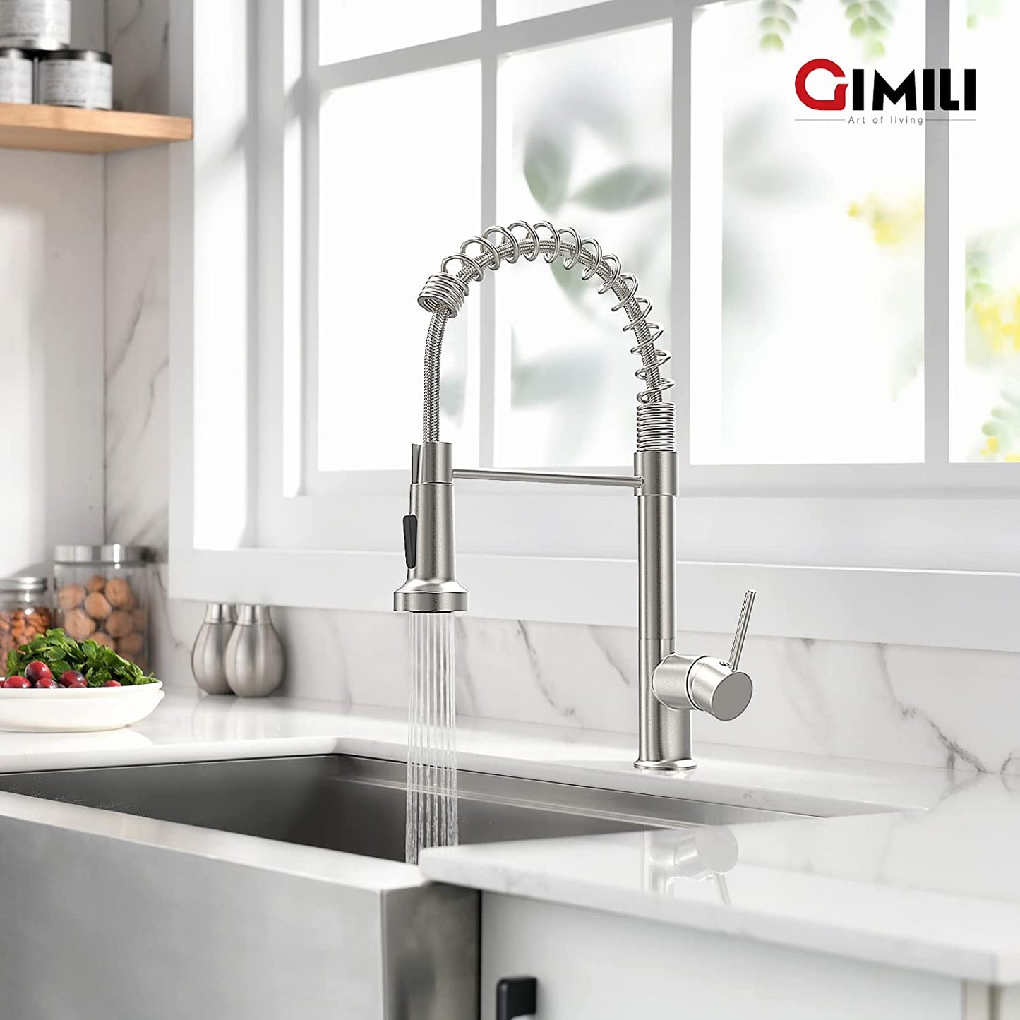 Kitchen Faucet with Pull down Sprayer High Arc Single Handle Spring Kitchen Sink Faucet Brushed Nickel Modern Rv Stainless Steel Kitchen Faucets
