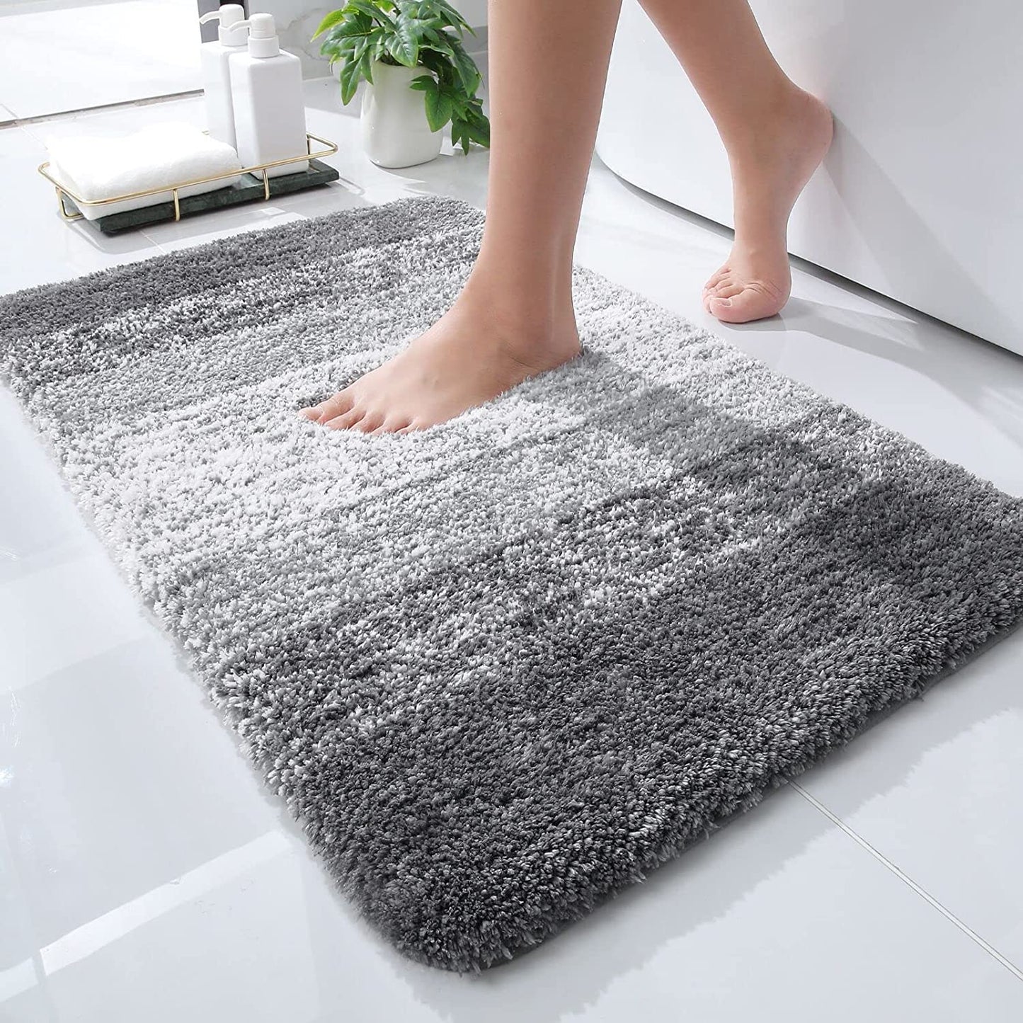 Luxury Bathroom Rug Mat 24X16, Extra Soft and Absorbent Polyester Bath Rugs, Non-Slip Plush Shaggy Bath Carpet, Machine Wash Dry, Bath Mats for Bathroom Floor, Tub and Shower, Grey