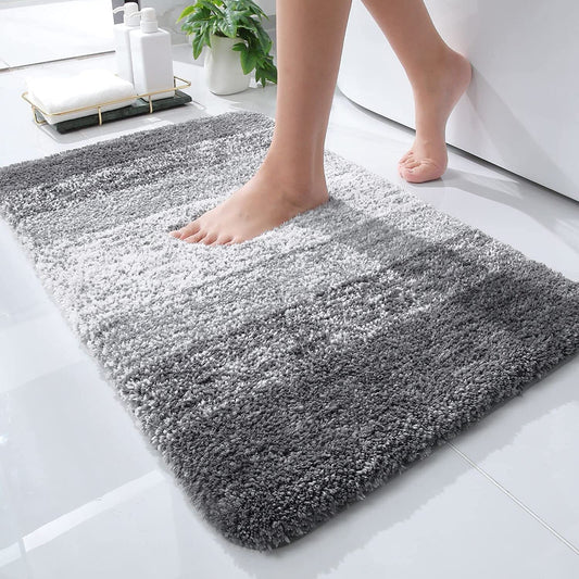 Luxury Bathroom Rug Mat 24X16, Extra Soft and Absorbent Polyester Bath Rugs, Non-Slip Plush Shaggy Bath Carpet, Machine Wash Dry, Bath Mats for Bathroom Floor, Tub and Shower, Grey